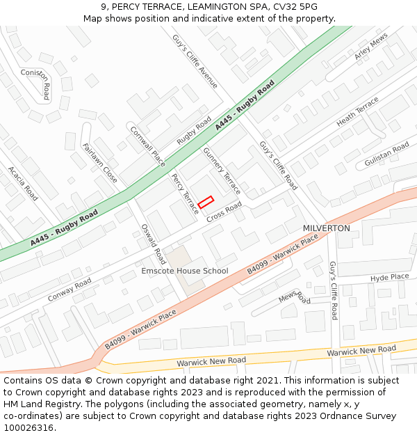 9, PERCY TERRACE, LEAMINGTON SPA, CV32 5PG: Location map and indicative extent of plot