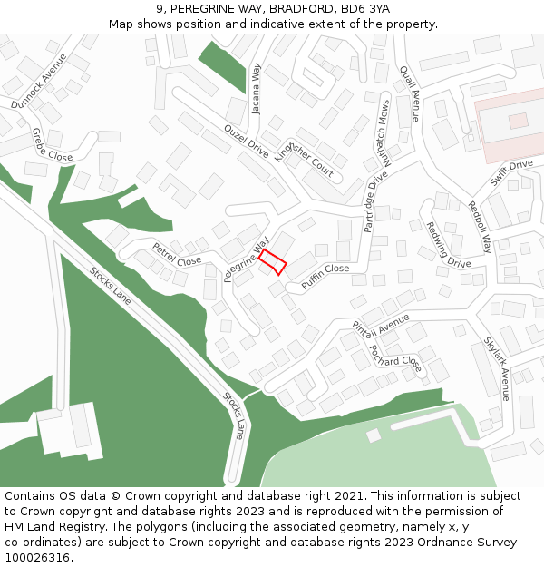 9, PEREGRINE WAY, BRADFORD, BD6 3YA: Location map and indicative extent of plot