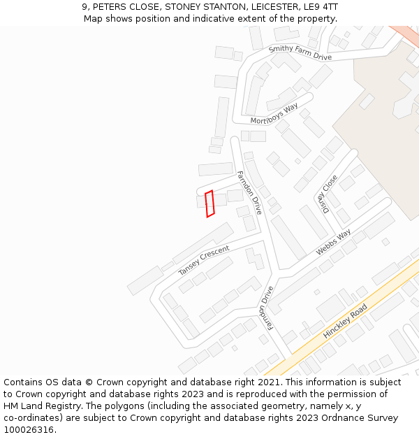 9, PETERS CLOSE, STONEY STANTON, LEICESTER, LE9 4TT: Location map and indicative extent of plot