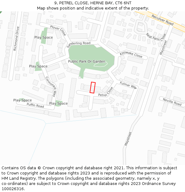 9, PETREL CLOSE, HERNE BAY, CT6 6NT: Location map and indicative extent of plot