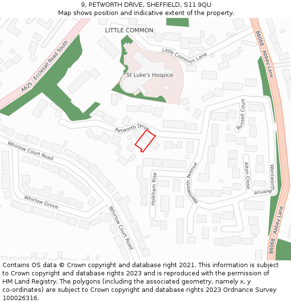 9, PETWORTH DRIVE, SHEFFIELD, S11 9QU: Location map and indicative extent of plot