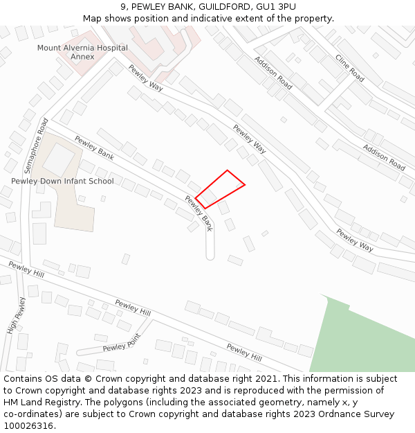 9, PEWLEY BANK, GUILDFORD, GU1 3PU: Location map and indicative extent of plot