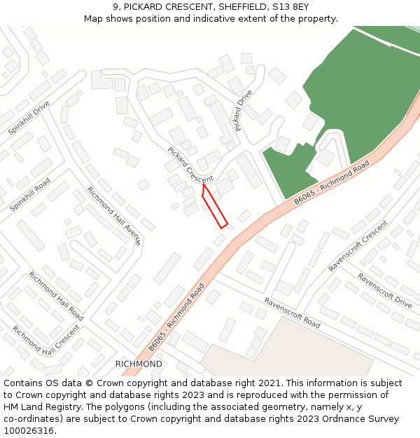 9, PICKARD CRESCENT, SHEFFIELD, S13 8EY: Location map and indicative extent of plot