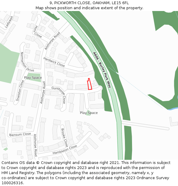 9, PICKWORTH CLOSE, OAKHAM, LE15 6FL: Location map and indicative extent of plot