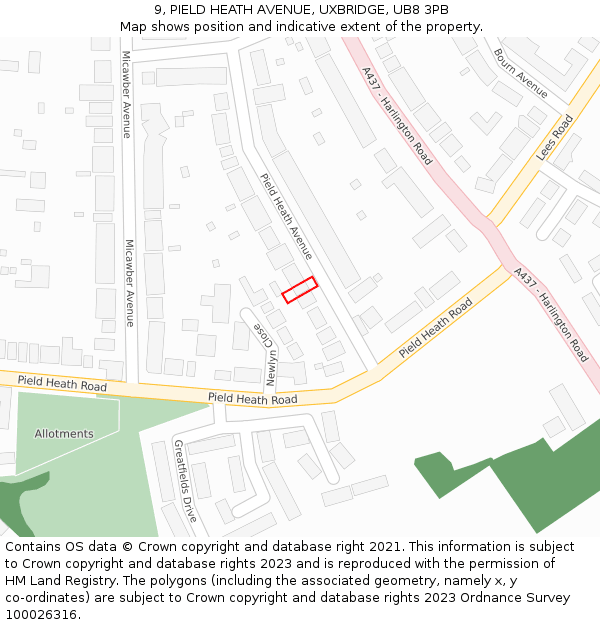 9, PIELD HEATH AVENUE, UXBRIDGE, UB8 3PB: Location map and indicative extent of plot