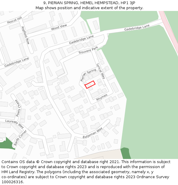 9, PIERIAN SPRING, HEMEL HEMPSTEAD, HP1 3JP: Location map and indicative extent of plot