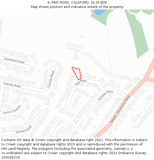 9, PIKE ROAD, COLEFORD, GL16 8DE: Location map and indicative extent of plot