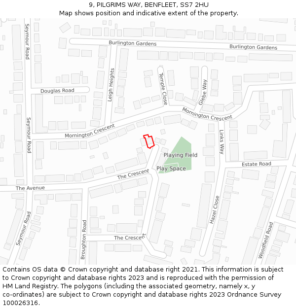 9, PILGRIMS WAY, BENFLEET, SS7 2HU: Location map and indicative extent of plot