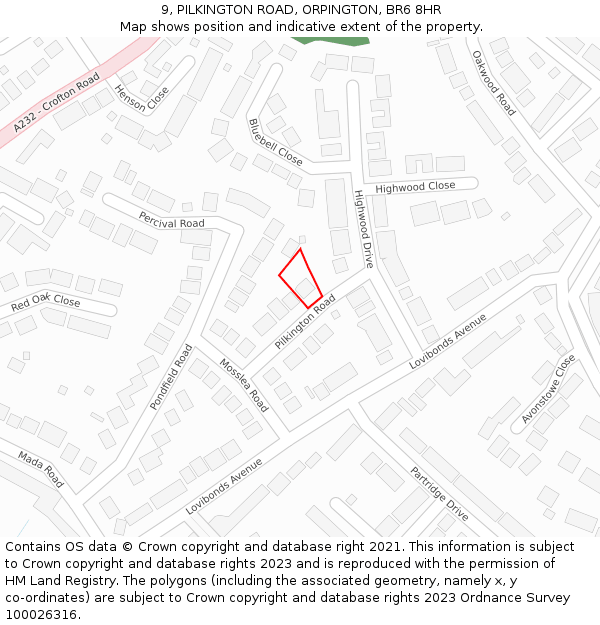 9, PILKINGTON ROAD, ORPINGTON, BR6 8HR: Location map and indicative extent of plot