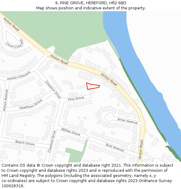 9, PINE GROVE, HEREFORD, HR2 6BD: Location map and indicative extent of plot