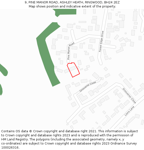 9, PINE MANOR ROAD, ASHLEY HEATH, RINGWOOD, BH24 2EZ: Location map and indicative extent of plot