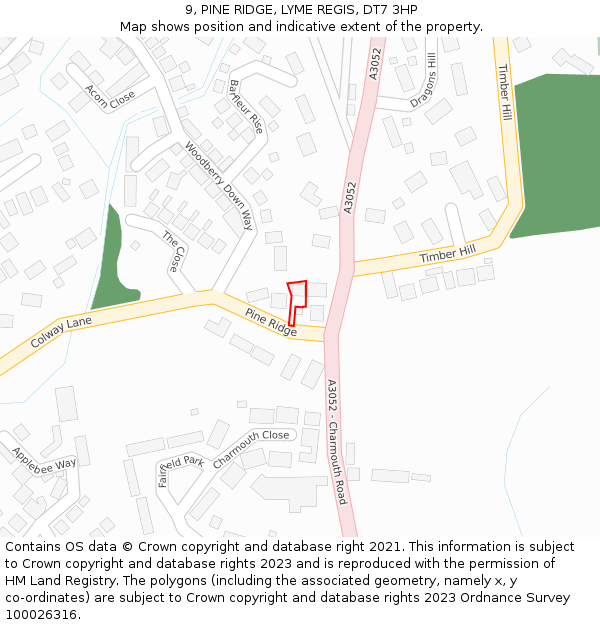 9, PINE RIDGE, LYME REGIS, DT7 3HP: Location map and indicative extent of plot