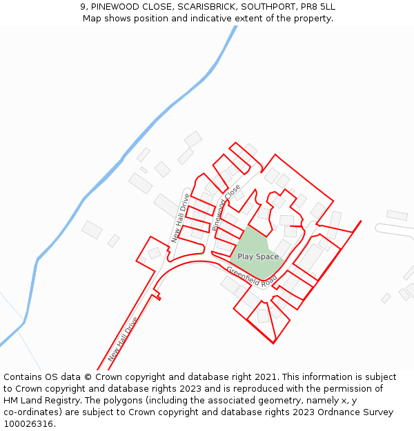 9, PINEWOOD CLOSE, SCARISBRICK, SOUTHPORT, PR8 5LL: Location map and indicative extent of plot