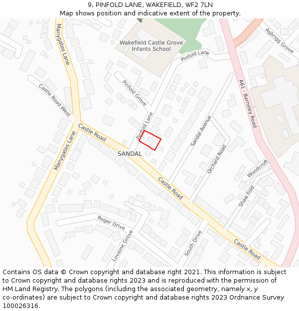 9, PINFOLD LANE, WAKEFIELD, WF2 7LN: Location map and indicative extent of plot