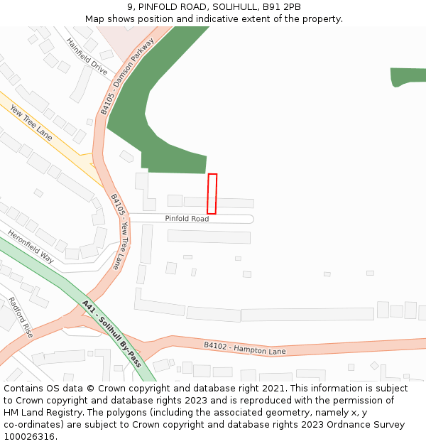 9, PINFOLD ROAD, SOLIHULL, B91 2PB: Location map and indicative extent of plot