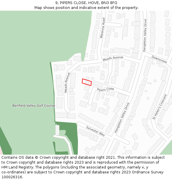 9, PIPERS CLOSE, HOVE, BN3 8FG: Location map and indicative extent of plot