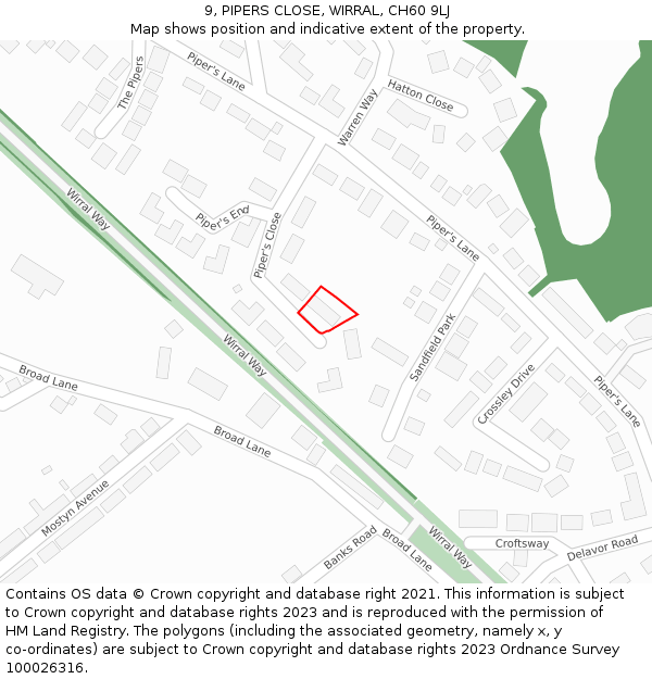 9, PIPERS CLOSE, WIRRAL, CH60 9LJ: Location map and indicative extent of plot