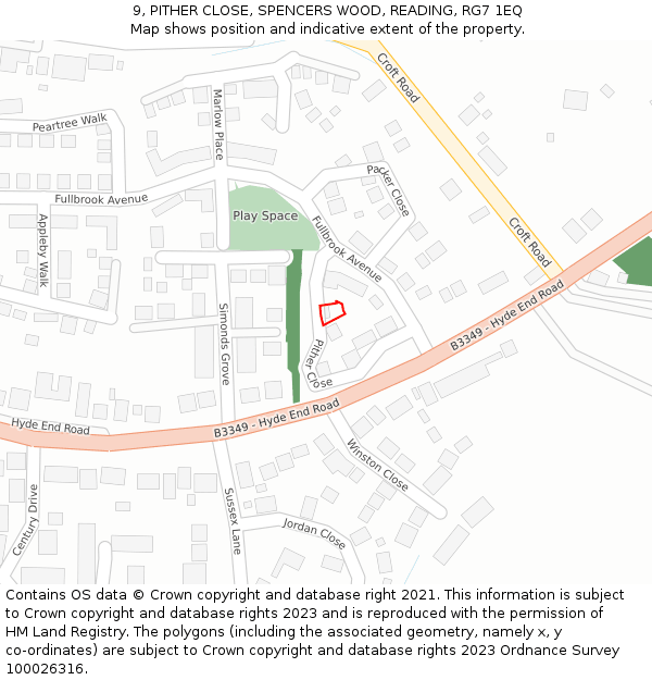 9, PITHER CLOSE, SPENCERS WOOD, READING, RG7 1EQ: Location map and indicative extent of plot