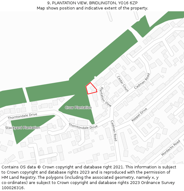 9, PLANTATION VIEW, BRIDLINGTON, YO16 6ZP: Location map and indicative extent of plot