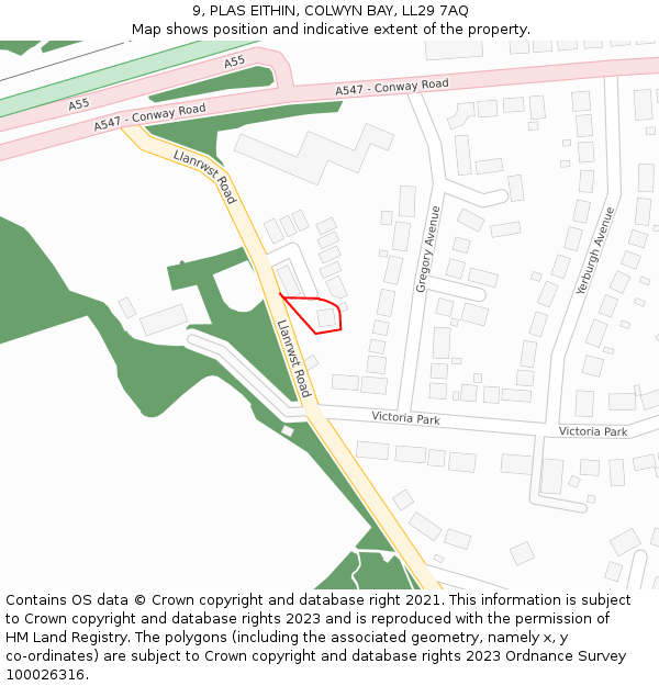 9, PLAS EITHIN, COLWYN BAY, LL29 7AQ: Location map and indicative extent of plot