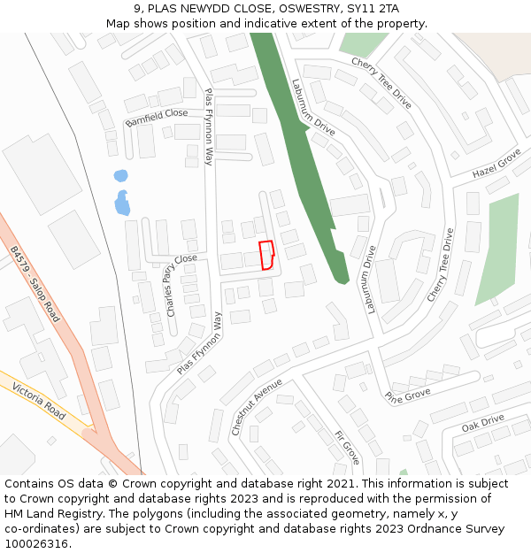 9, PLAS NEWYDD CLOSE, OSWESTRY, SY11 2TA: Location map and indicative extent of plot