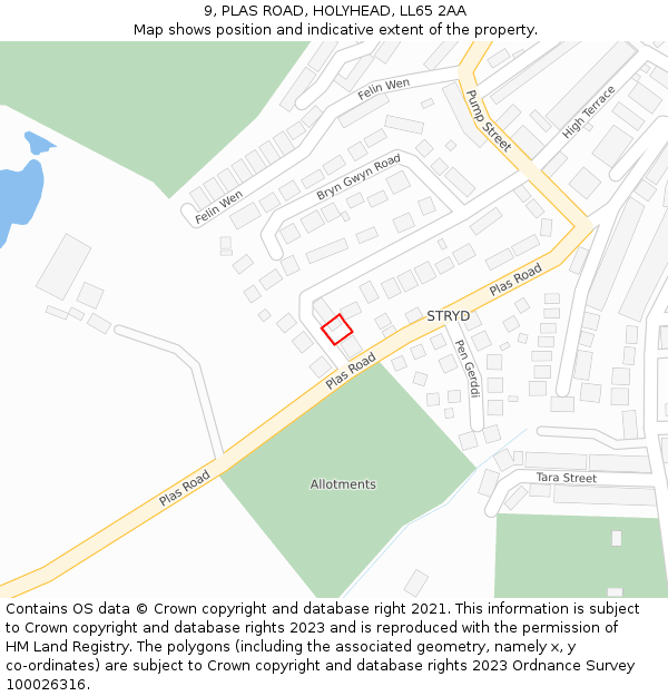 9, PLAS ROAD, HOLYHEAD, LL65 2AA: Location map and indicative extent of plot