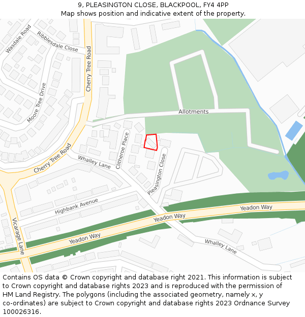 9, PLEASINGTON CLOSE, BLACKPOOL, FY4 4PP: Location map and indicative extent of plot