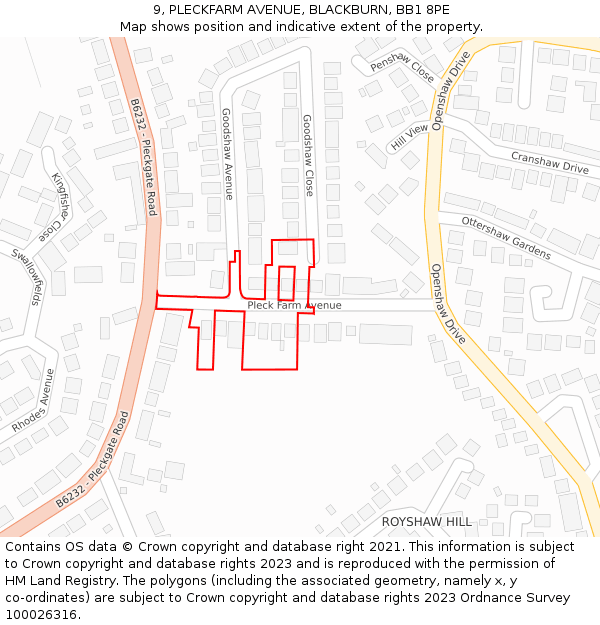 9, PLECKFARM AVENUE, BLACKBURN, BB1 8PE: Location map and indicative extent of plot