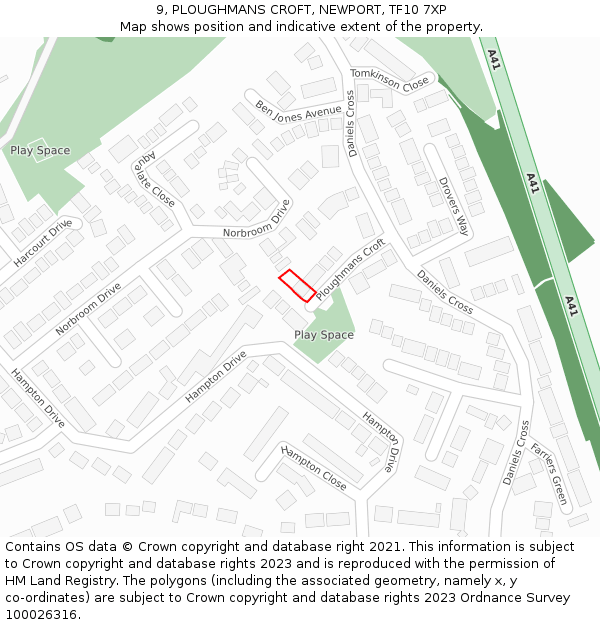 9, PLOUGHMANS CROFT, NEWPORT, TF10 7XP: Location map and indicative extent of plot