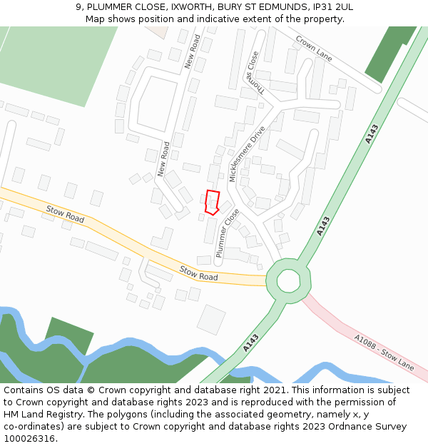 9, PLUMMER CLOSE, IXWORTH, BURY ST EDMUNDS, IP31 2UL: Location map and indicative extent of plot