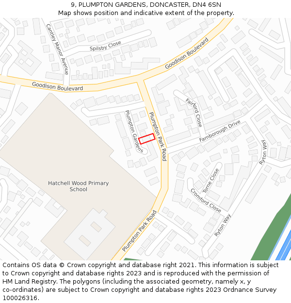 9, PLUMPTON GARDENS, DONCASTER, DN4 6SN: Location map and indicative extent of plot