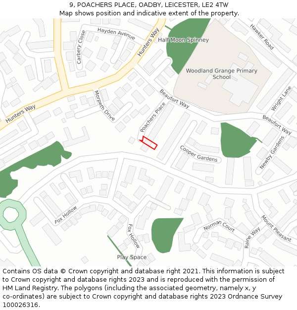 9, POACHERS PLACE, OADBY, LEICESTER, LE2 4TW: Location map and indicative extent of plot