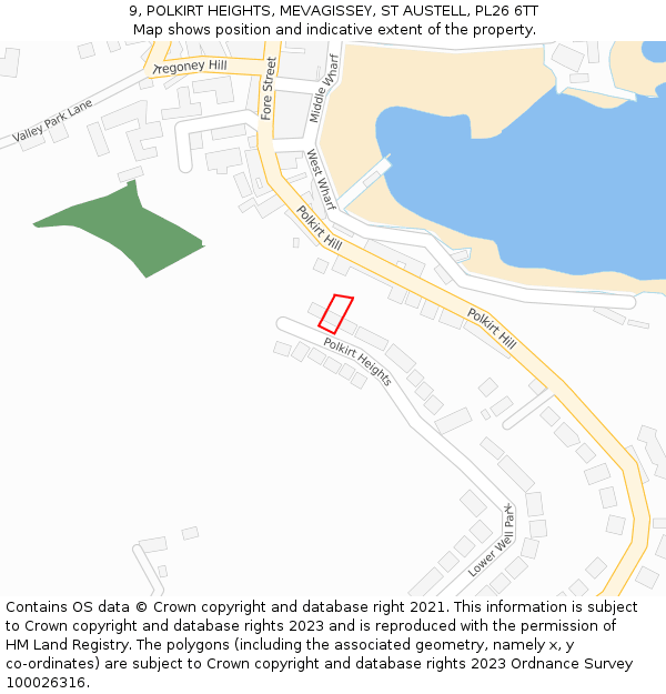 9, POLKIRT HEIGHTS, MEVAGISSEY, ST AUSTELL, PL26 6TT: Location map and indicative extent of plot