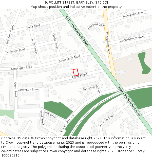 9, POLLITT STREET, BARNSLEY, S75 1DJ: Location map and indicative extent of plot