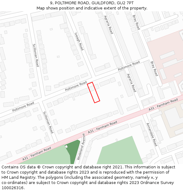 9, POLTIMORE ROAD, GUILDFORD, GU2 7PT: Location map and indicative extent of plot