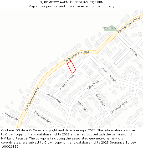 9, POMEROY AVENUE, BRIXHAM, TQ5 8PN: Location map and indicative extent of plot
