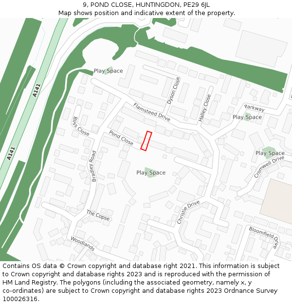 9, POND CLOSE, HUNTINGDON, PE29 6JL: Location map and indicative extent of plot