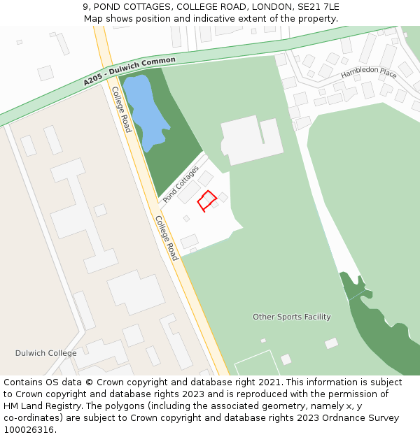 9, POND COTTAGES, COLLEGE ROAD, LONDON, SE21 7LE: Location map and indicative extent of plot