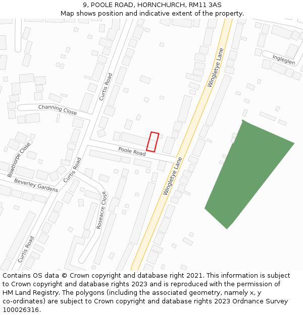 9, POOLE ROAD, HORNCHURCH, RM11 3AS: Location map and indicative extent of plot