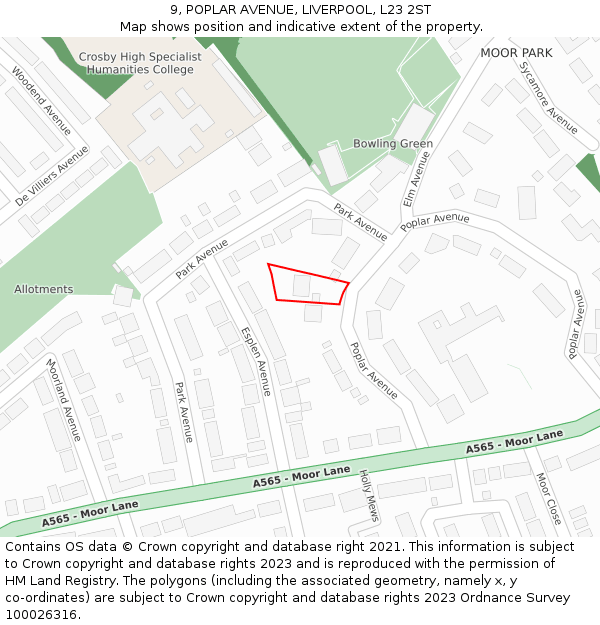 9, POPLAR AVENUE, LIVERPOOL, L23 2ST: Location map and indicative extent of plot