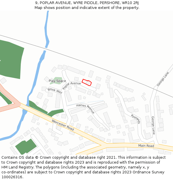 9, POPLAR AVENUE, WYRE PIDDLE, PERSHORE, WR10 2RJ: Location map and indicative extent of plot