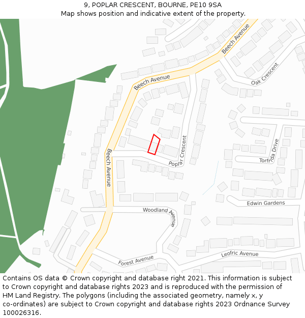 9, POPLAR CRESCENT, BOURNE, PE10 9SA: Location map and indicative extent of plot