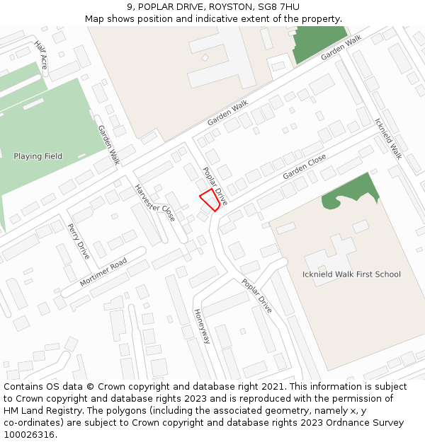 9, POPLAR DRIVE, ROYSTON, SG8 7HU: Location map and indicative extent of plot