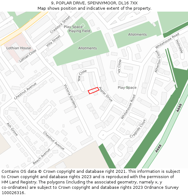 9, POPLAR DRIVE, SPENNYMOOR, DL16 7XX: Location map and indicative extent of plot