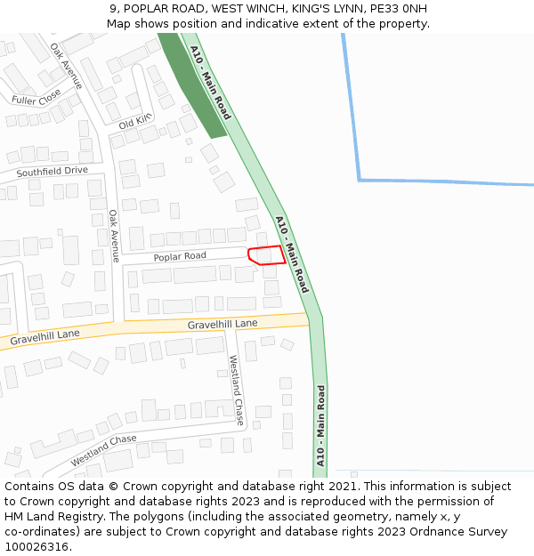 9, POPLAR ROAD, WEST WINCH, KING'S LYNN, PE33 0NH: Location map and indicative extent of plot