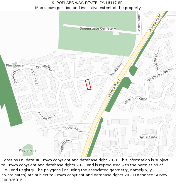 9, POPLARS WAY, BEVERLEY, HU17 8PL: Location map and indicative extent of plot