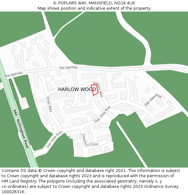 9, POPLARS WAY, MANSFIELD, NG18 4UX: Location map and indicative extent of plot