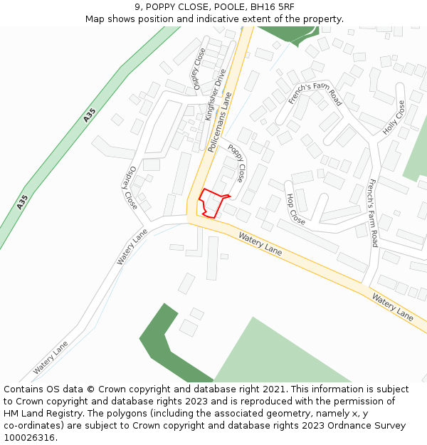 9, POPPY CLOSE, POOLE, BH16 5RF: Location map and indicative extent of plot