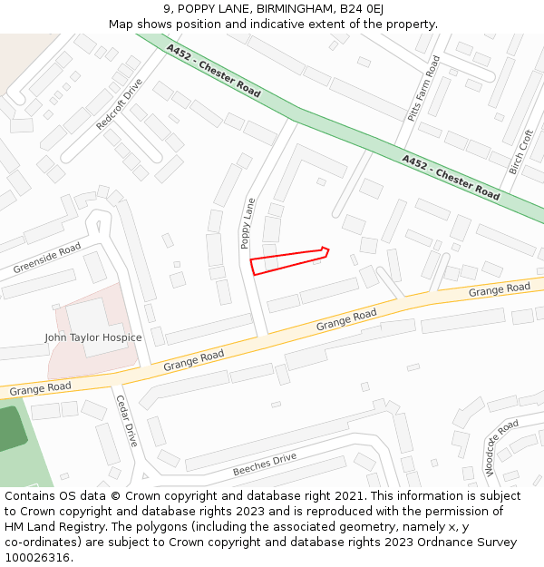 9, POPPY LANE, BIRMINGHAM, B24 0EJ: Location map and indicative extent of plot