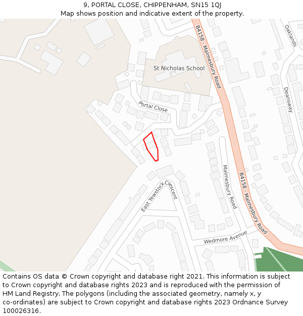 9, PORTAL CLOSE, CHIPPENHAM, SN15 1QJ: Location map and indicative extent of plot